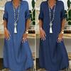 2024 Plus Size Women's Denim Dress - European & American Style, Solid Color