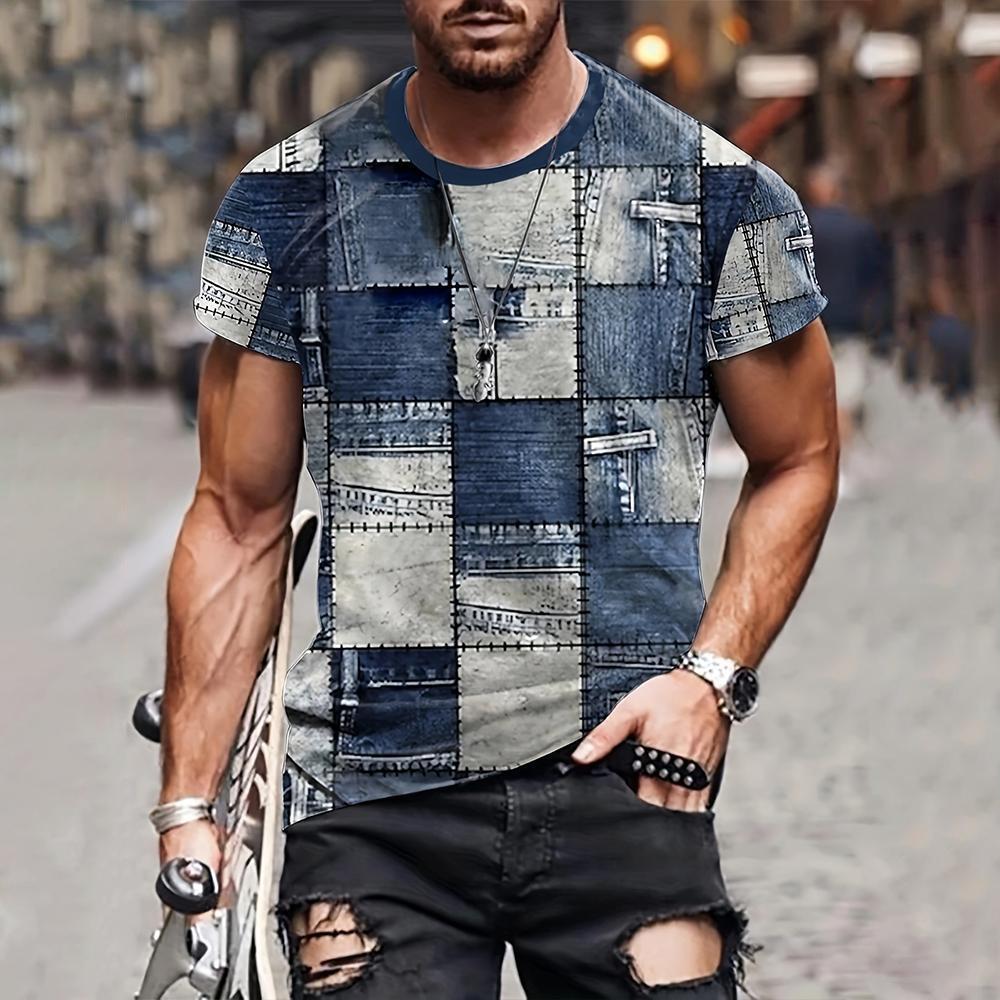 New Denim Pattern 3D Men's T Shirt Summer Short Sleeve O-Neck Pullover Fashion Street Sportwear Oversized Casual Male Clothing