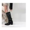 Riveted Shoes, Pointed-toe Knight Boots, Knee-length Long Boots, New Thick-heeled Cowboy Boots