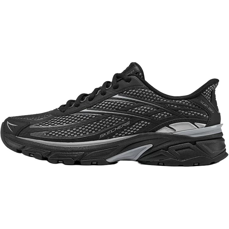Skechers Silver Wing Slip-On Shoes Comfortable Retro Versatile Casual Sports Lightweight Low-Top Lifestyle Shoes Men sneaker Black 233152-BKGY 39.5