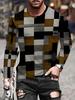 Vintage T-Shirt for Men Patchwork Grid Graphic T Shirts 3D Print Long Sleeve Tee Oversized Man Clothing Tops Creative Clothing