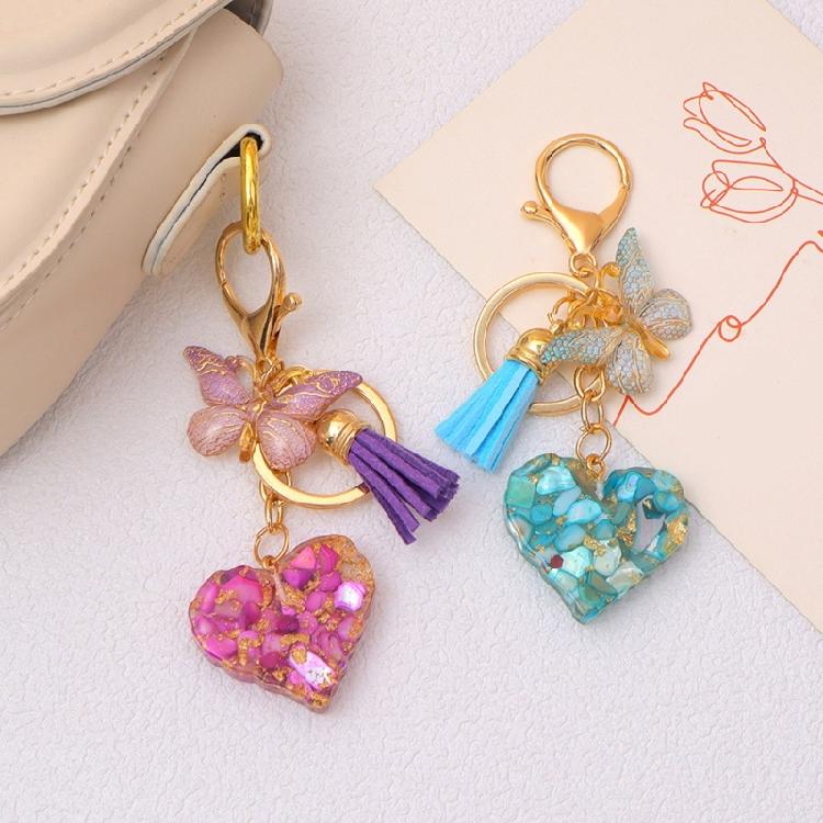 Sequins Filled Resin Heart Keyring Creative Car Key Chain Butterfly Keychain Bag Charm Keychain Hanging Ornament