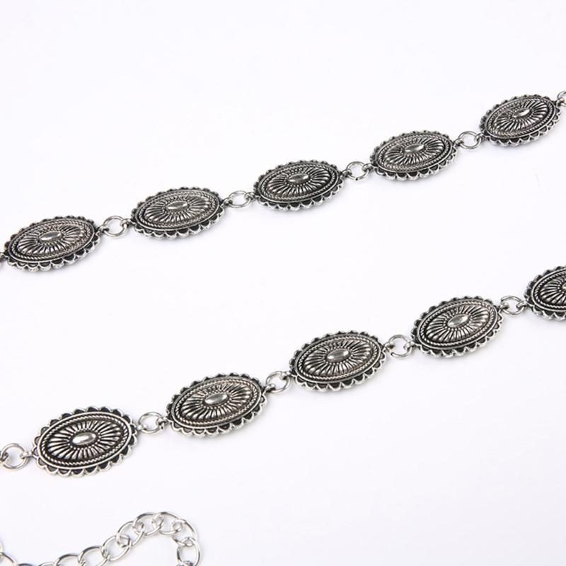 Women Alloy Waist Belt Ethnic Style Adjustable Waist Belt Metal Women Dress Shirt Waist Belt with Carved Flower Buckle