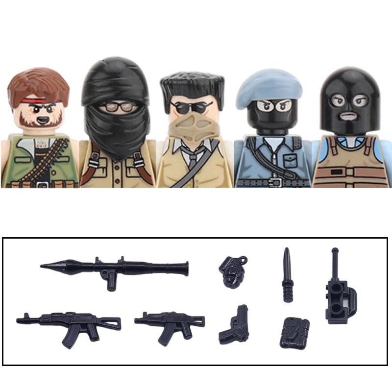 Non-Toxic City Accessories Moc Villain Gangster Figures Building Block Modern Soldier Mask Helmet Guns Bazooka Military Weapon Bricks Toys