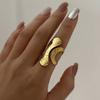 Stainless Steel Chunky Wide Rings for Women Vintage Gold Color Geometric Spiral Line Finger Ring Charms Waterproof Jewelry