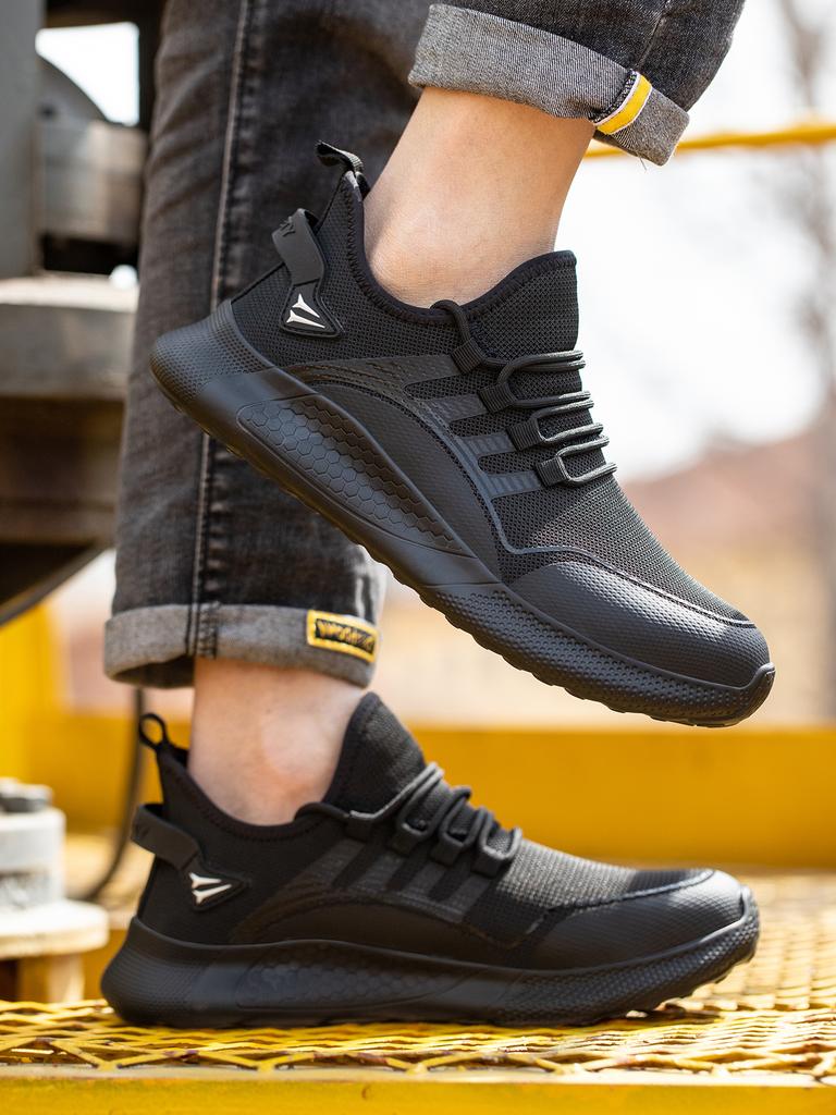 Men's Safety Shoes Anti- Crush Steel Toe Puncture Resistant Kevlar Lightweight Breathable Upper Slip-On Work Shoes