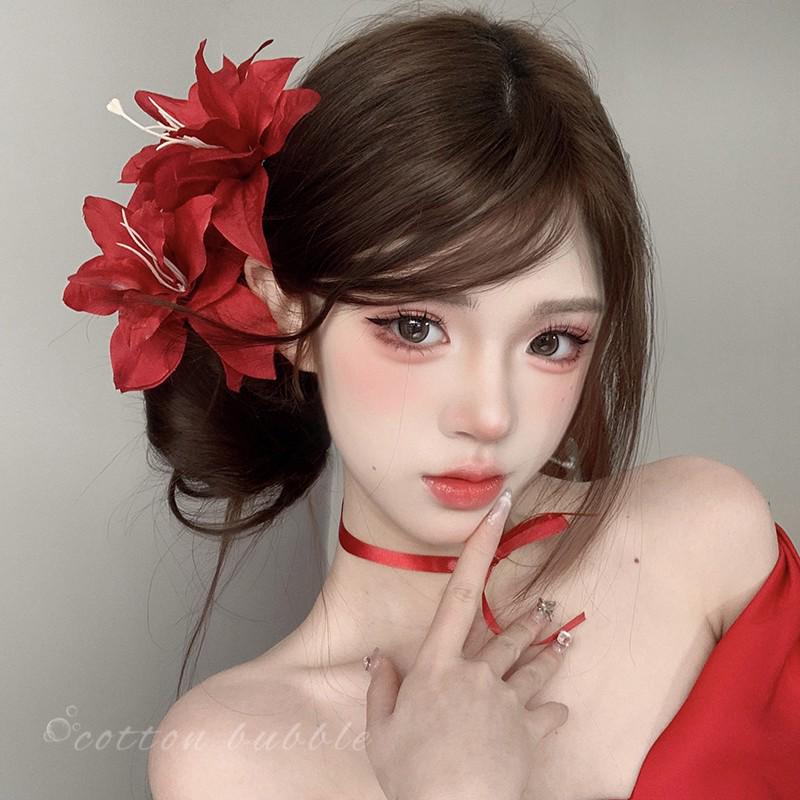 Chinese-Style Pink Lily Hairpiece: Women's Fairy Flower Hair Clip