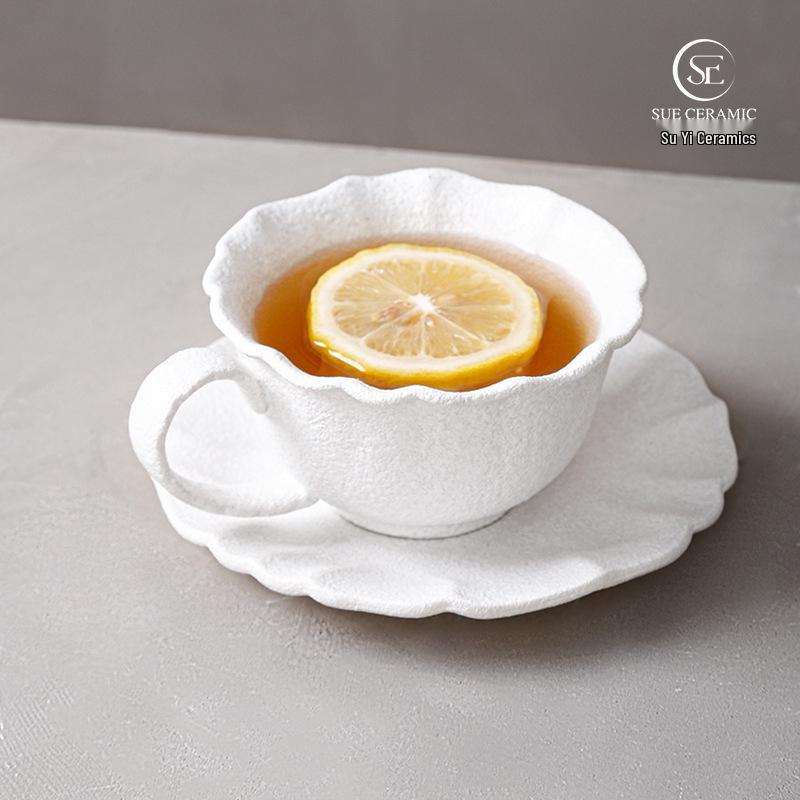 Wabi-Sabi Ceramic Coffee Cup & Saucer Set: Exquisite, High-End Latte Cup Perfect for Afternoon Tea