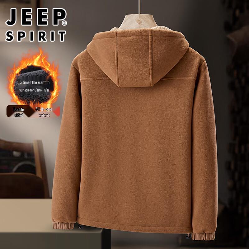 JEEP SPIRIT Men's Thickened Sherpa Fleece Hooded Jacket
