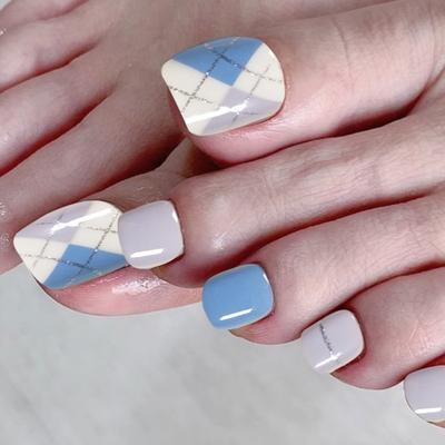 Morandi Color Blue and White Wear Nail Art Finished Fake Nail Toenail Patch Nail Patch Removable Nail Piece