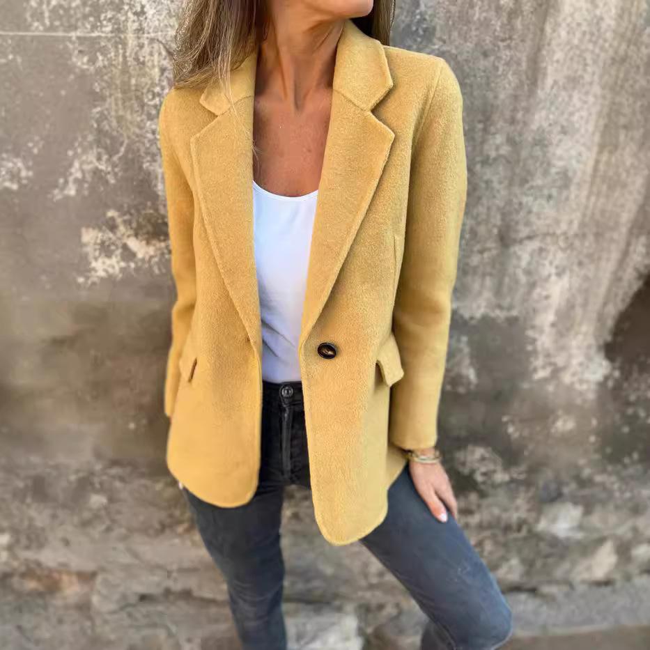 

Women s Casual Long Sleeve Lapel Button Solid Color Wool Jacket Clothes Sale S жёлтый