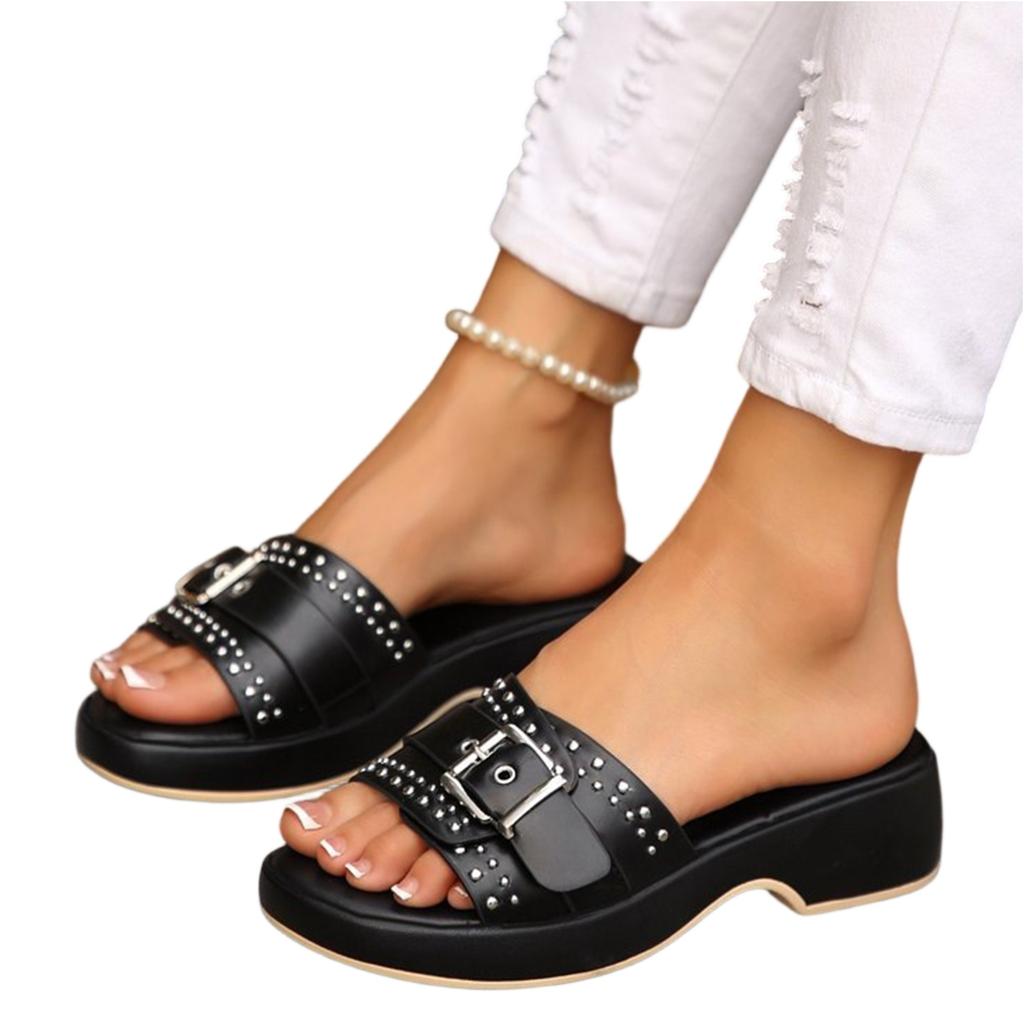 Women Summer Platform Slide Sandals Thick Sole Non Slip Casual Buckle Strap Open Toe Slip On Comfortable Footwear