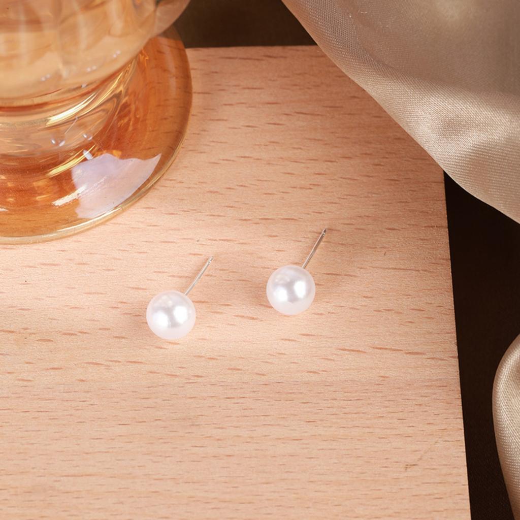 Sterling Silver Stud Earrings Simple Round Pearl Design Minimalist Korean Style Classic Everyday Wear Jewelry for Women Girls