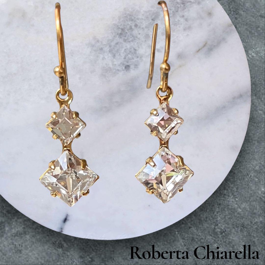 

[USED] Roberta Challela Sparkling Double Drop Earrings in 22k Gold
