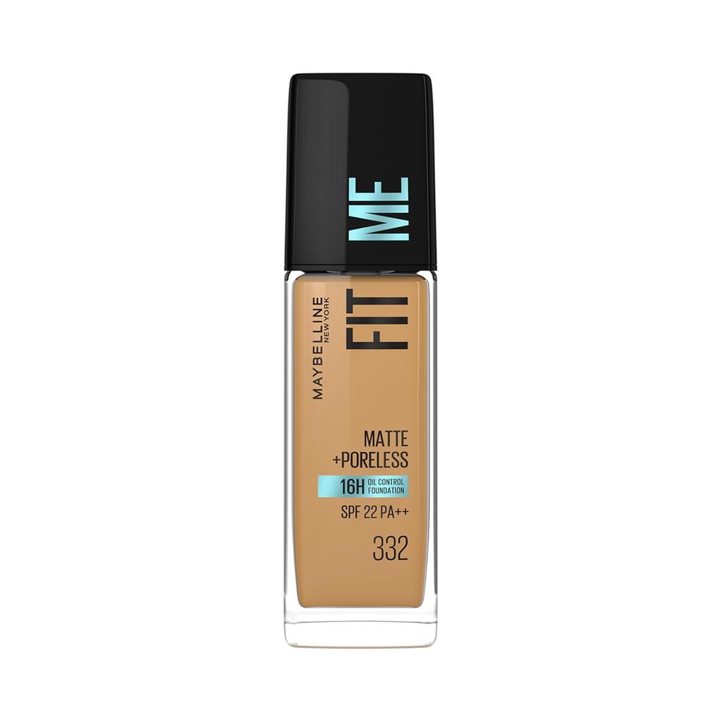 Maybelline New York Fit Me Matte + Poreless Liquid Foundation 30ml SPF 22 Oil Control for Normal Oily Skin 332 Golden Caramel