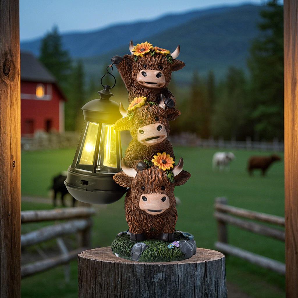 JYL TS/106,Yak Welcome Sign Garden Statue Highland Cow Solar Garden Decor Resin Craft