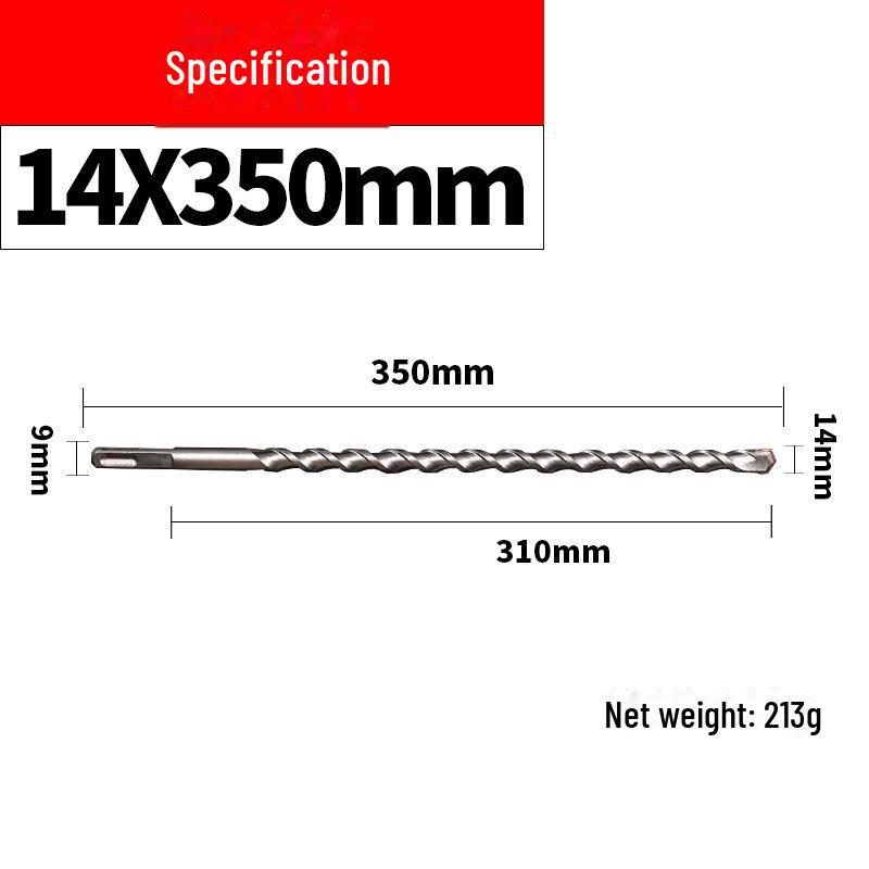 Impact Hammer Drill Bit for Drilling Through Concrete and Cement Walls with Round and Square Handles, Two Pits, and Two Grooves.