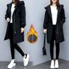Windbreaker Women's Mid-length Autumn and Winter Four Seasons Plus Velvet and Thin Loose Hooded Plus Velvet Jacket