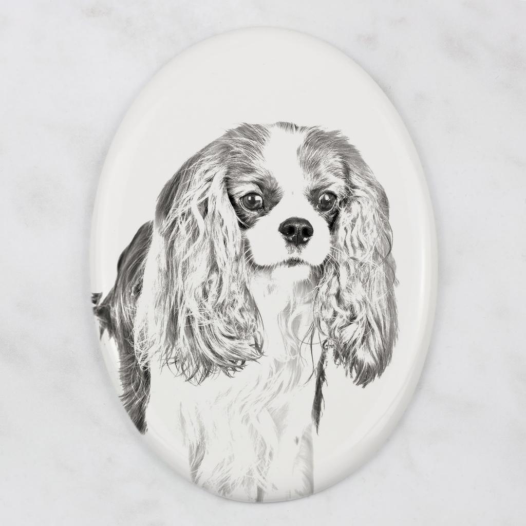 Cavalier King Charles Spaniel - Commemorative Plaque with a Photo of a Dog, Tombstone with a Print, Personalized Oval Plaque from the Art-Dog Brand