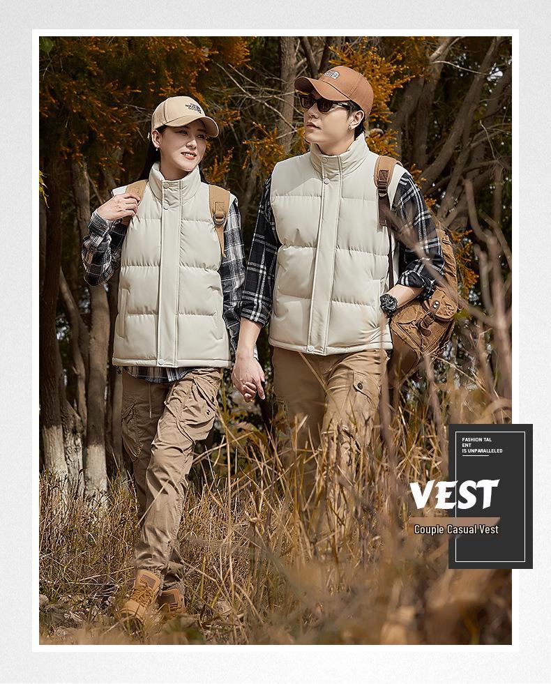 Unisex Thickened Cotton Vest for Autumn/Winter - Warm Stand Collar, Sleeveless, Plus Size, Solid Color, Casual Jacket.