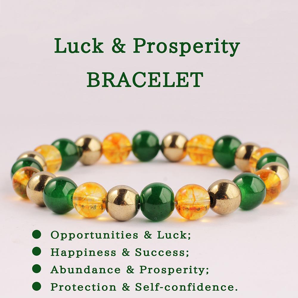 Festive Gifts Green Onyx Amber And Golden Metal Beaded Bracelet Elegant Fashion Jewelry For Men And Women Daily Wear Simple Versatile Accessory