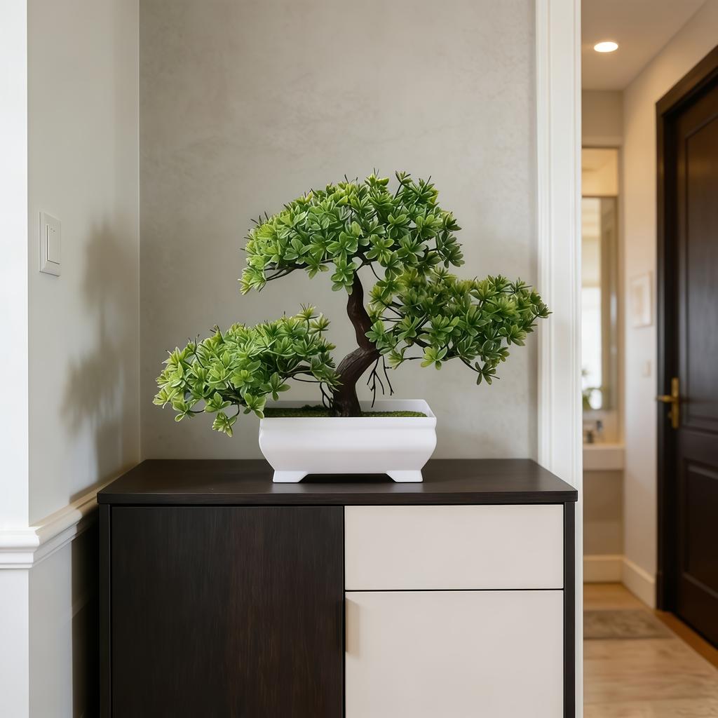 Realistic Artificial Potted Plants In White Perfect for Decorating Corridors Cabinets Drawers Bookshelves Rooms and Tabletops