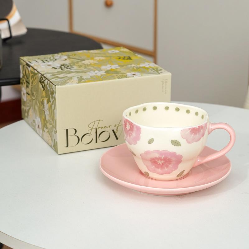 

Elegant High-Temperature Ceramic Coffee Cup & Saucer with Handle for Latte Art 300ml