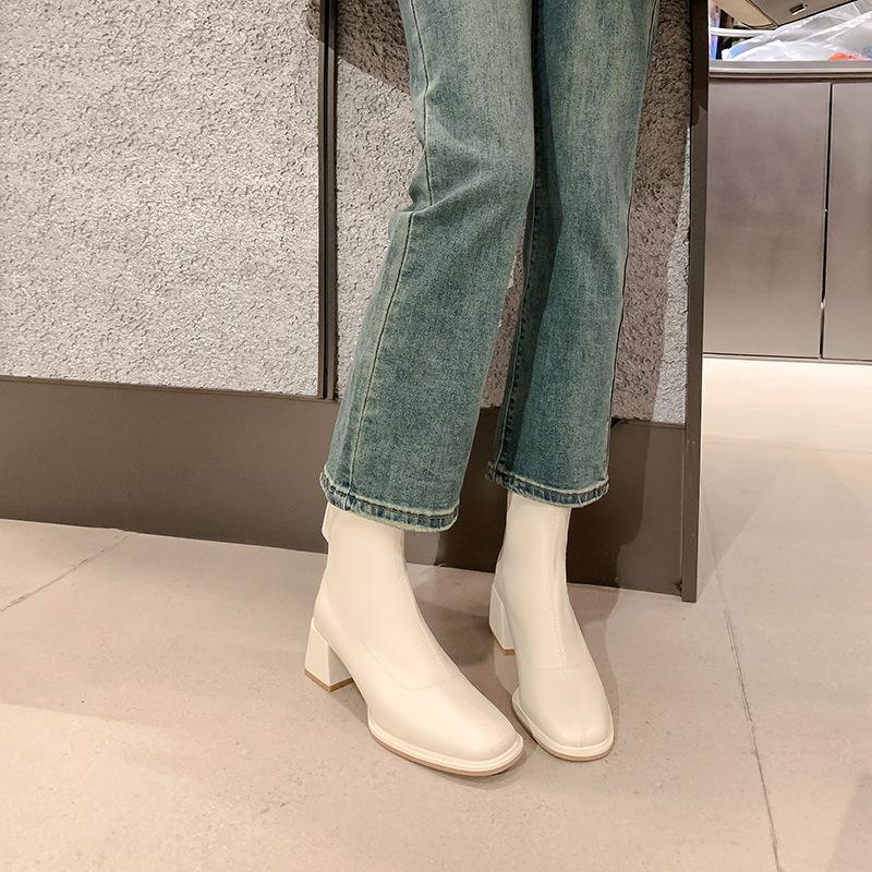 ~ White mouth boots for women's autumn and winter new white thick heels but knee high boots for women