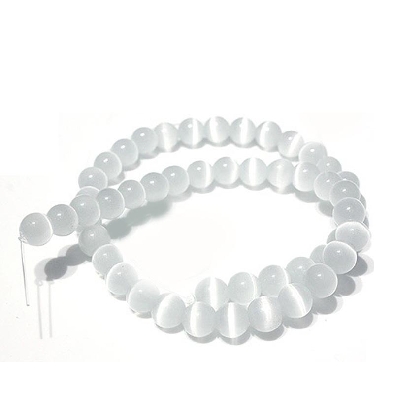 100 Stück Kostbarer Natürlicher 5A Qualität Weißer Selenit Klar Katzenauge Gips Stein Runde Lose Perlen 15" 6 8 10 MM für Schmuck KTJ