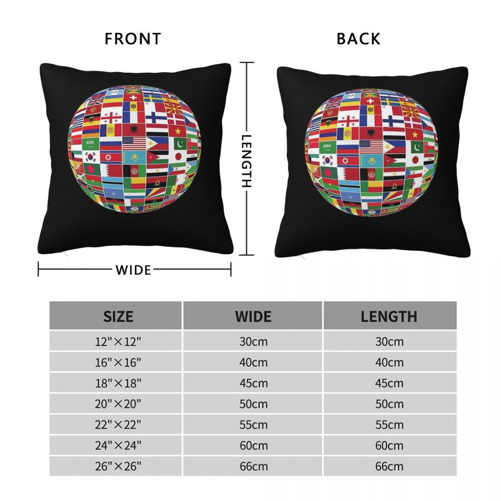 Flaggen der Welt Runder Globus Quadratischer Kissenbezug Polyester Leinen Samt Bedruckt Reißverschluss Wurfkissenbezug Sofasitzkissenbezug