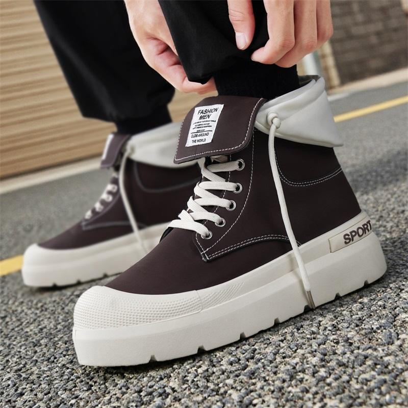 Pánské vysoké boty na silné podrážce Všestranné a trendy britského stylu Pracovní boty Pohodlné a protiskluzové