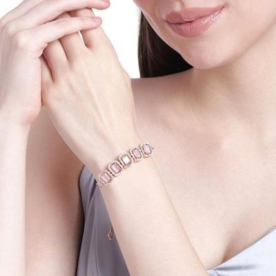 Women's Octagonal Bracelet In Rose Gold with CZ Ossum and Mint Pink Crystals
