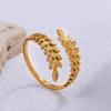 18K Gold Electroplated Adjustable Leaf-shaped Stainless Steel Ring