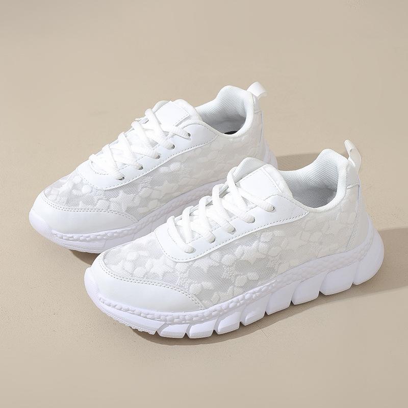 Women's Mesh Casual Shoes Summer New Lace Hollow Platform Sneakers Lightweight Breathable Flying Running Sport Shoes Zapatillas