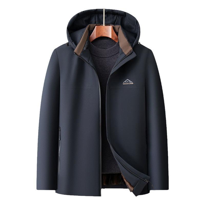 Men's Winter Velvet Cotton Coat Hooded Jacket for Middle-aged and Elderly Men Thickened Warm Cotton Coat Grandpa Cotton Jacket