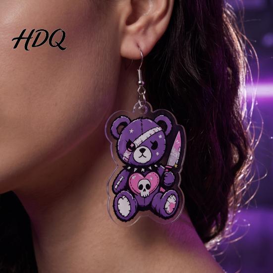 Eye Catching Theme Party Jewelry 1 Pair Halloween Dangle Earrings for Women 2D Acrylic Cute Gift Dark Style Lovers Skeleton Bear Earrings,