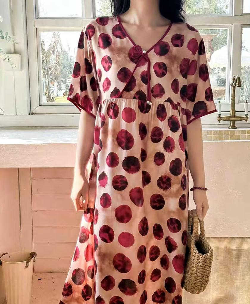 2026 Women's Lyocell Cotton Nightgown - Summer Short Sleeve, Outdoor & Homewear, New Chinese Style, Plus Size