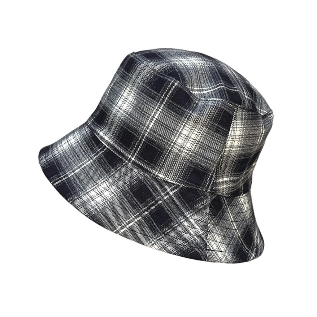 High Quality Plaid Contrasting Color Double-Sided Cotton Bucket Hat Female Retro Face Small Face Hat Tide