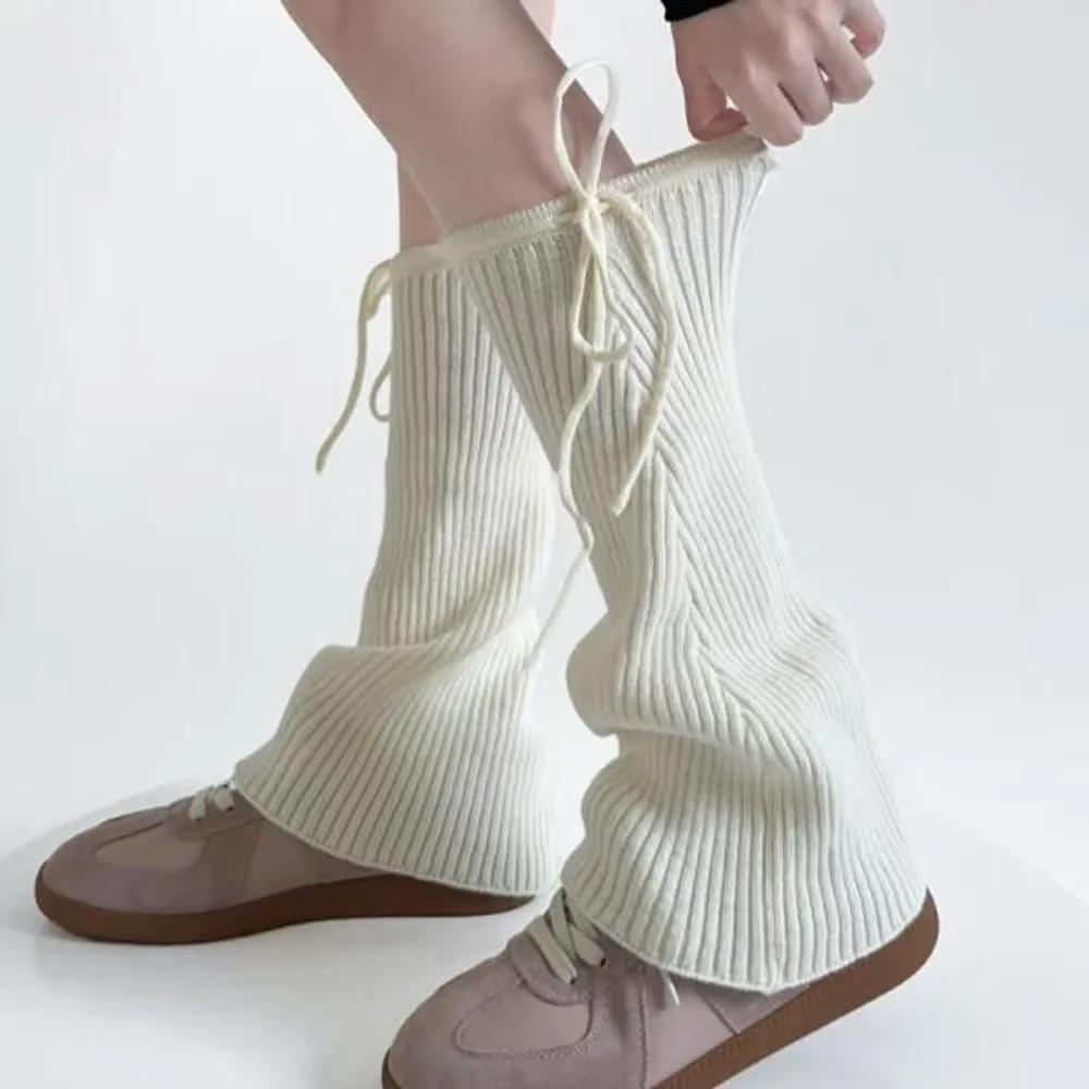 Hollige Honeymood Strap Long Knit Winter Leg Warmers white