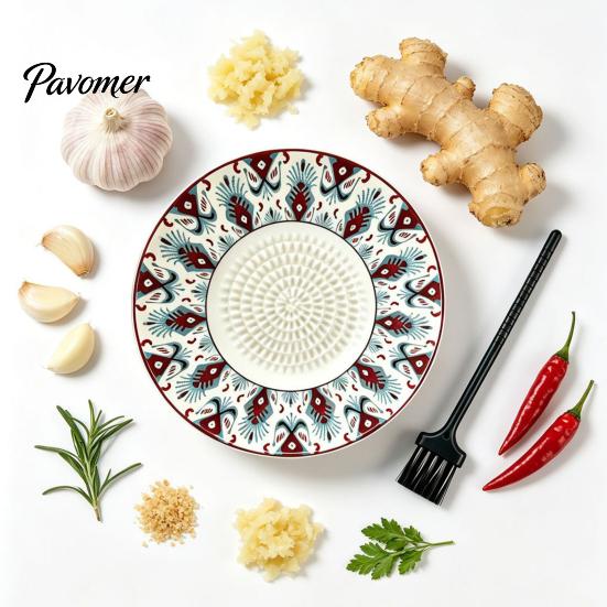 Gadget da Cucina in Ceramica Resistente Grattugia Aglio Zenzero, Piatto Trituratore Manuale 2-in-1 per Cucinare, Base Grattugia Verdure Piatta Portatile Facile da Pulire