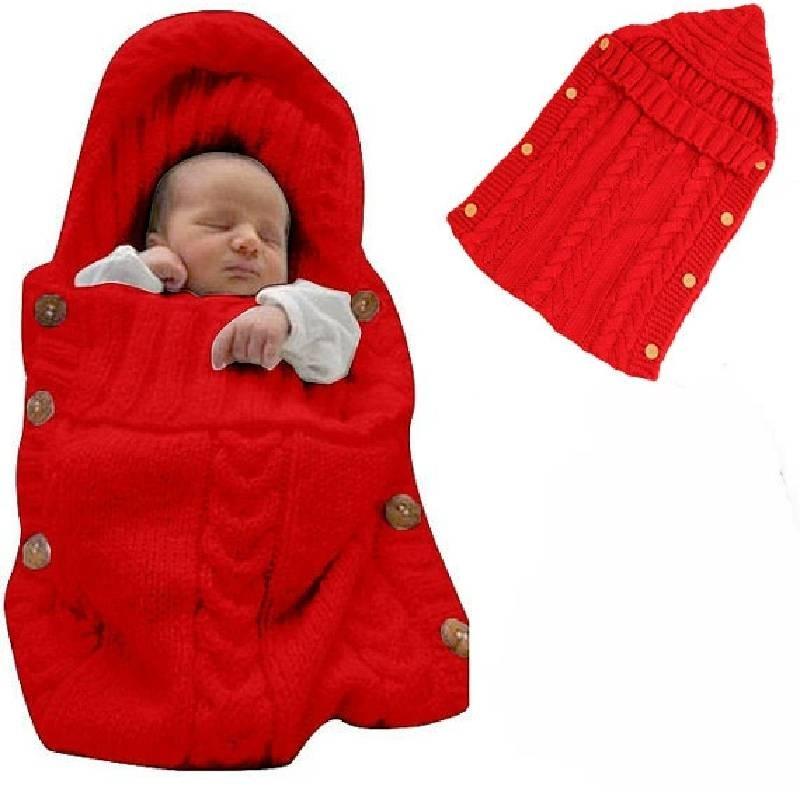 Color Solid Baby Hooded Sleeping Bag Knit Sweater Circle Antichill Buttons