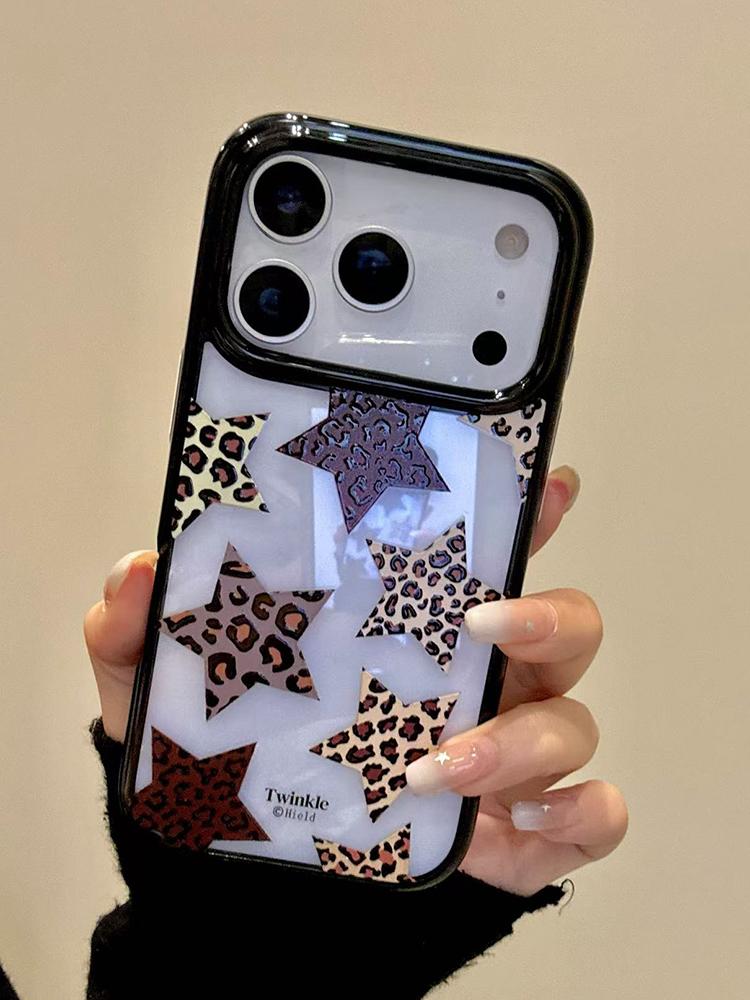 Trendy Leopard Print Five-Pointer Stars Clear Acrylic Phone Cover Case For iPhone 17 Pro Max 16 15 14 13