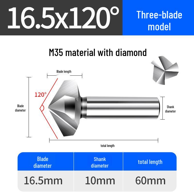 Cobalt Titanium-Plated Chamfering Drill for Stainless Steel - Single/Triple-Edge Countersink & Deburring Tool.