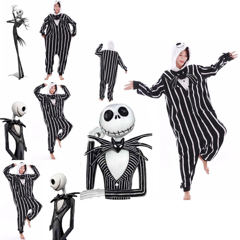 Nightmare Before Christmas Jack Skellington Inspired Black Onesie Pajamas With Ribbed Cuffs
