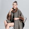 Cloak Shawl Fleece Thickened Plaid Fur Collar Fringed Knitted Shawl Large Size Wool Jacket 0964