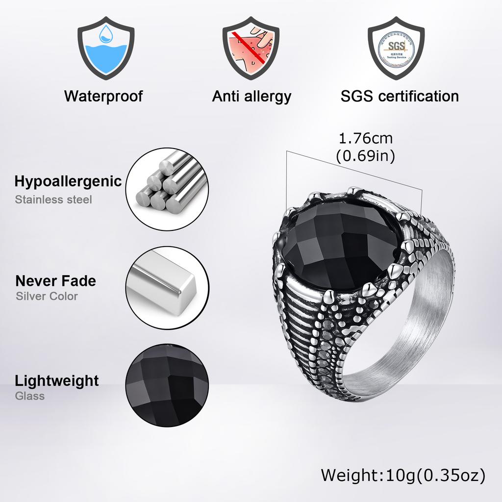 Vnox Rock Punk Stijlvolle Roestvrijstalen Ringen voor Mannen, Onyx Steen Zwart Glas Optie Ring, Feest Bruiloft Mode Sieraden Cadeau Nieuw