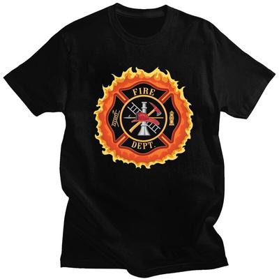 Custom Mens Firefighter Cross With Flames T Shirts ShortSleeve Cotton Tshirt Leisure Fire Rescue Fireman Tees Clothes