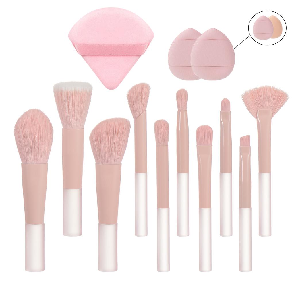 10 Pink Mini Makeup Brush Travel Portable Makeup Tool Makeup Puff - Palm Brush Professional Makeup Tool Set
