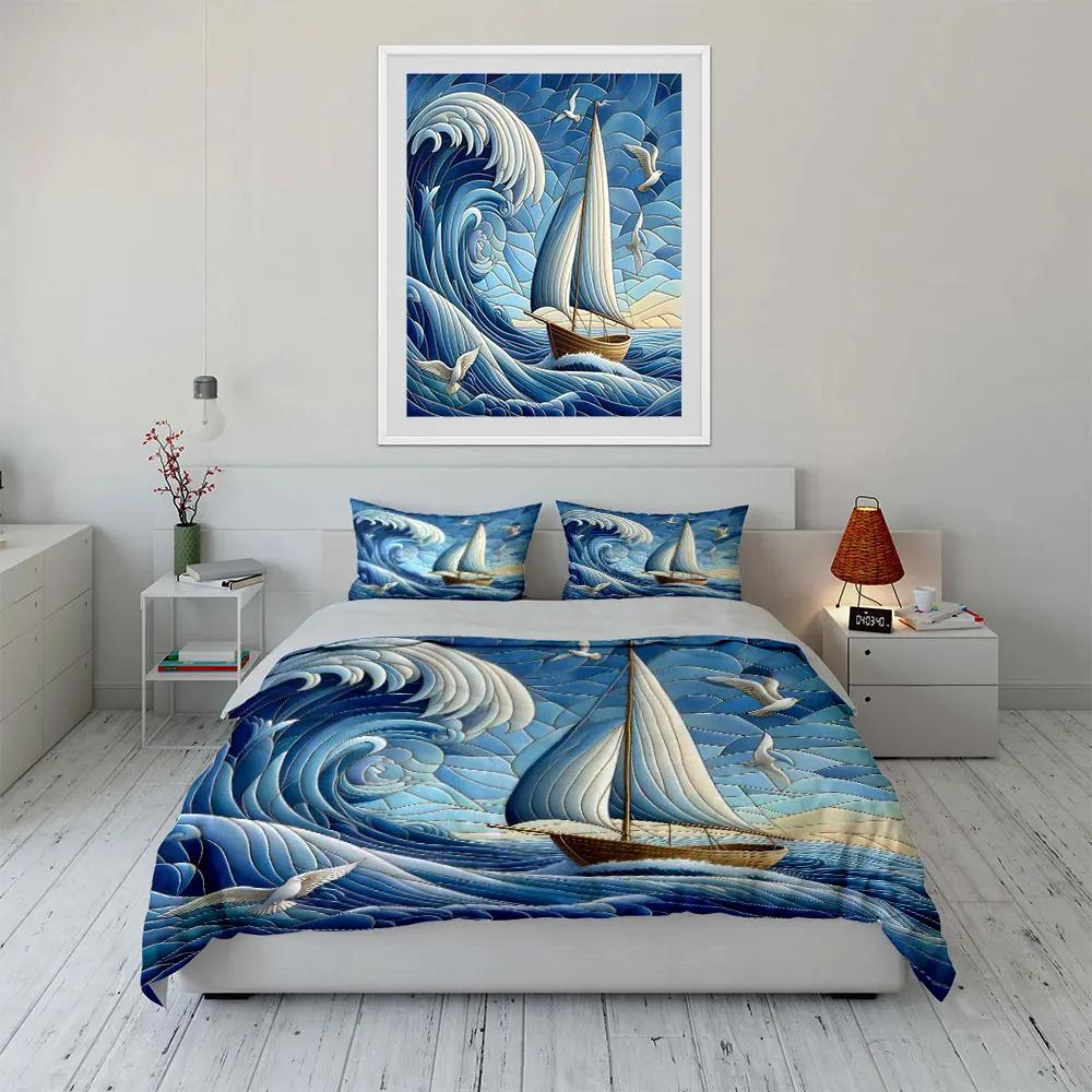 Sailing Art Three-Piece Set Soft Comfortable Duvet Cover Bedding Set Included 1*Duvet Cover & 2*Pillowcases gift
