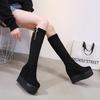 8813-3 inner height-increasing boots wedge heel super high heels 12CM waterproof platform muffin thick sole elastic but knee women's boots